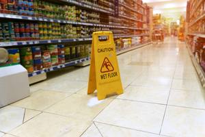 Wet Floor Sign in Supermarket